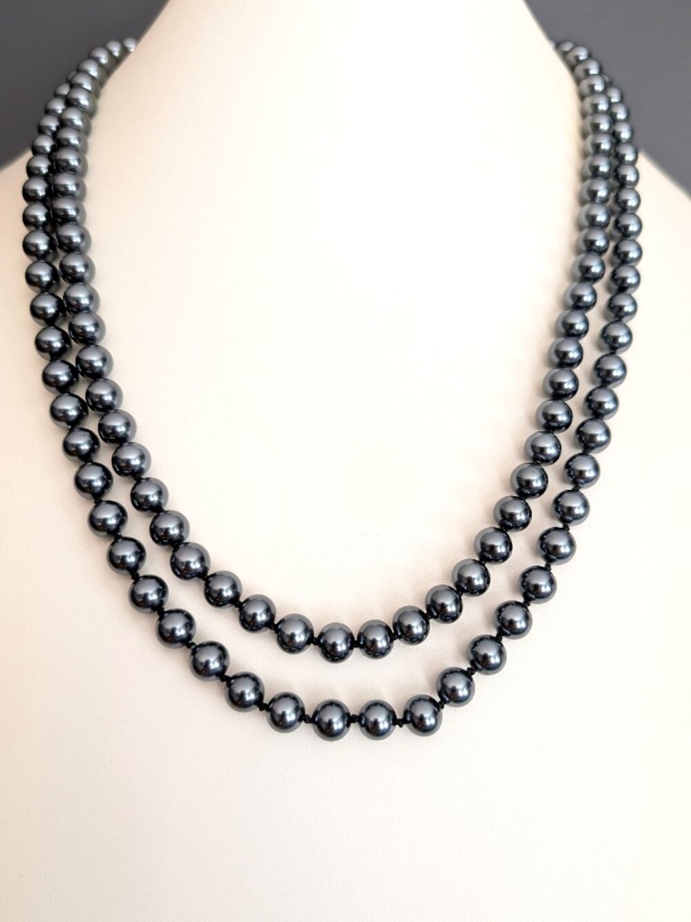 Double strand hematite pearl necklace with